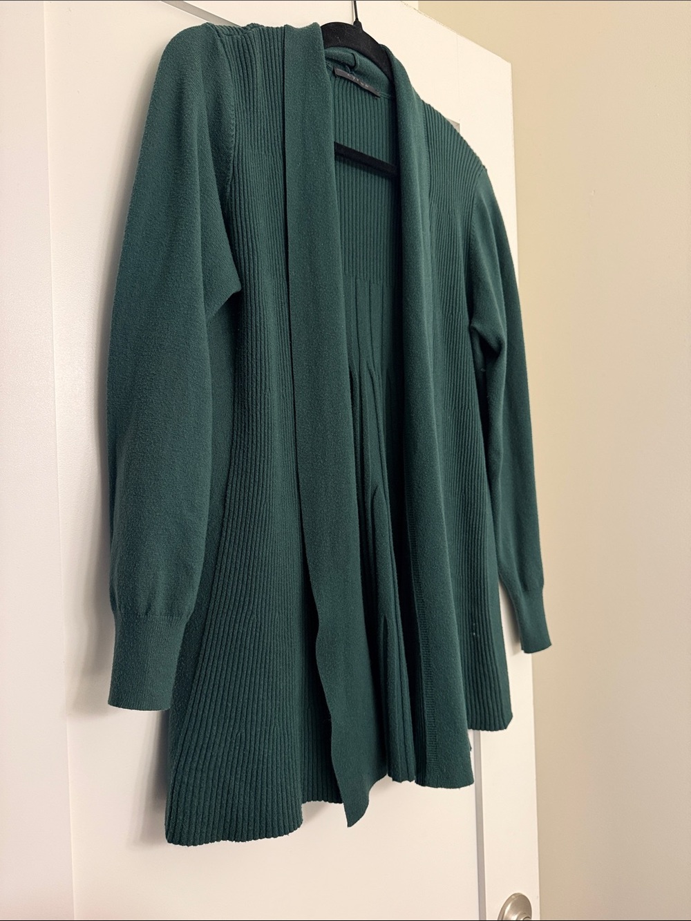 Cyrus Deep Green Open-Front Ribbed Cardigan